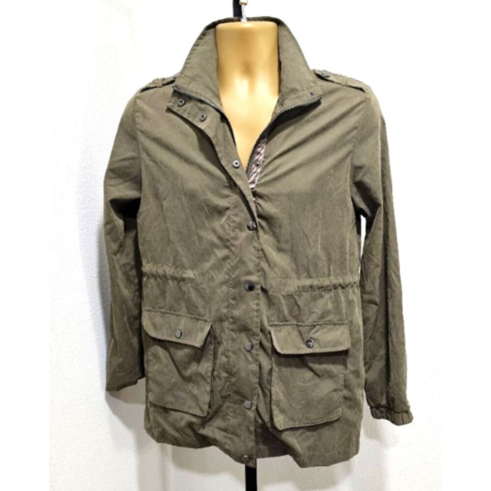 Safari Green Field Cargo Utility Jacket Women's Small Full Zip Drawstring Waist
